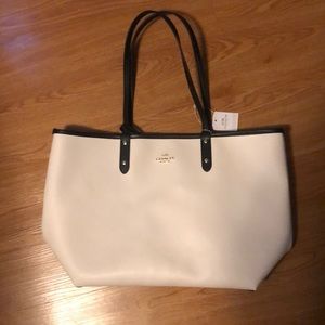 NWL White Coach Leather Tote Bag